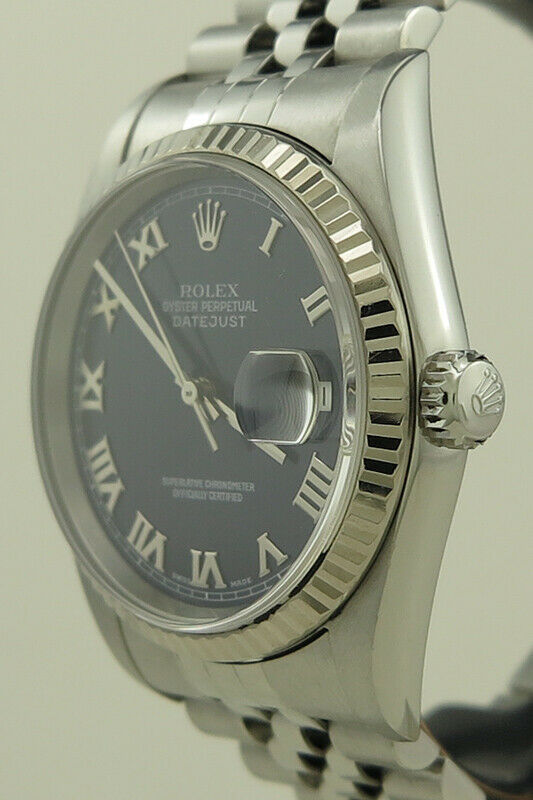Rolex 16234 Steel & 18k W.Gold 36mm Blue Roman Dial Oyster Perpetual Datejust