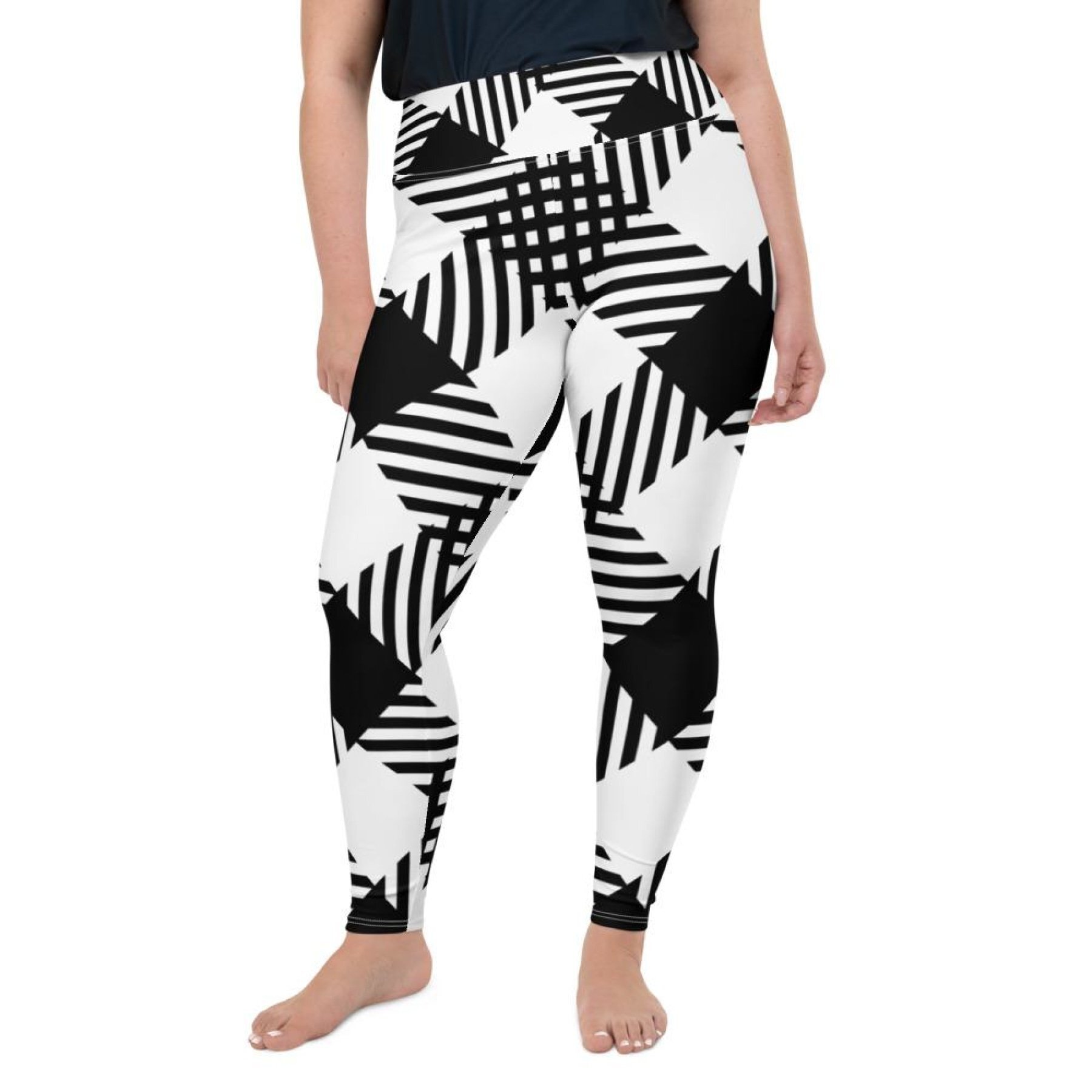 Womens Athletic Pants, Black And White Plaid Style Plus Size High