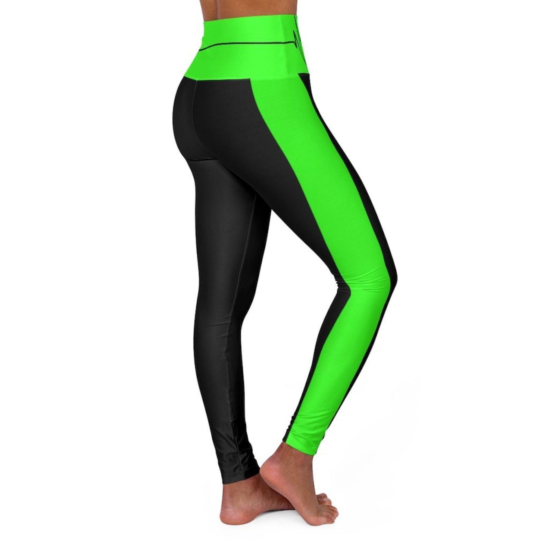 High Waisted Yoga Leggings, Black And Neon Green Beating Heart Sports Pants  - Youarrived