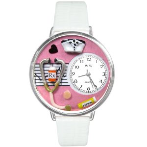 Nurse Pink Watch in Silver Large