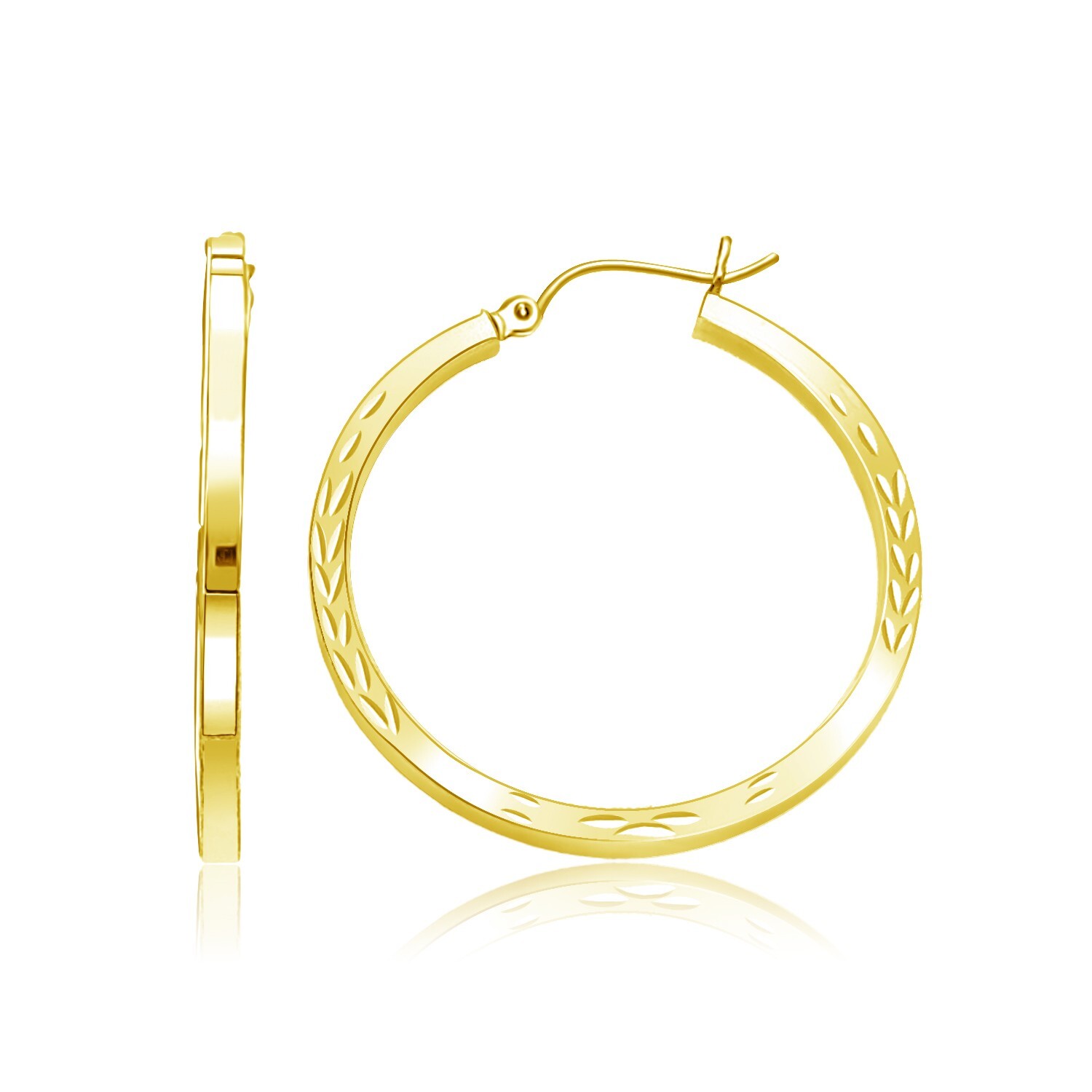 14k Yellow Gold Diamond Cut Hoop Earrings - Youarrived
