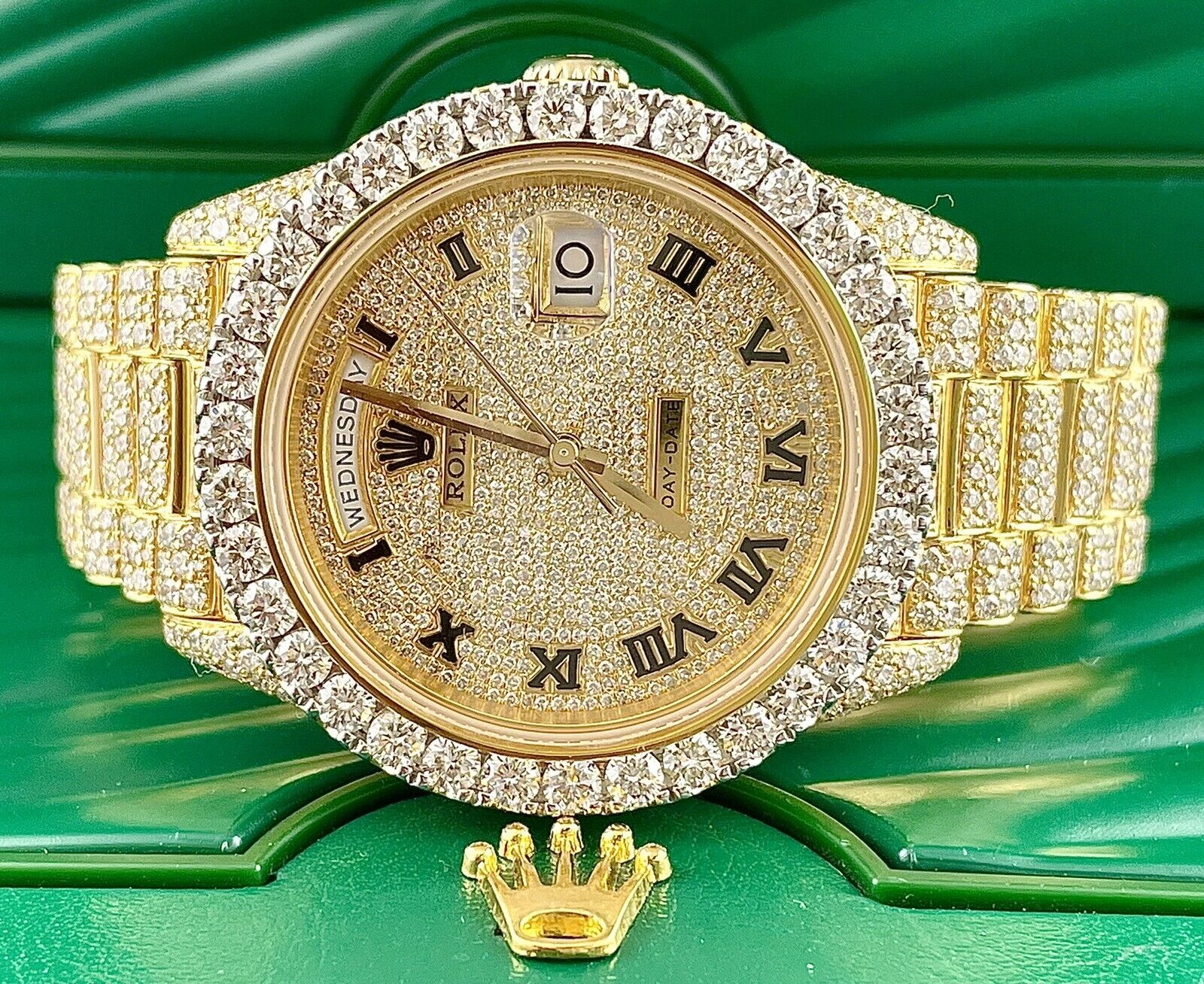 Rolex Day-Date 40mm 18k Yellow Gold Iced Out 25ct Genuine Diamonds Ref ...