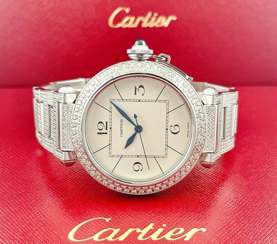 Iced-out Cartier Ballon Bleu 42mm Watch