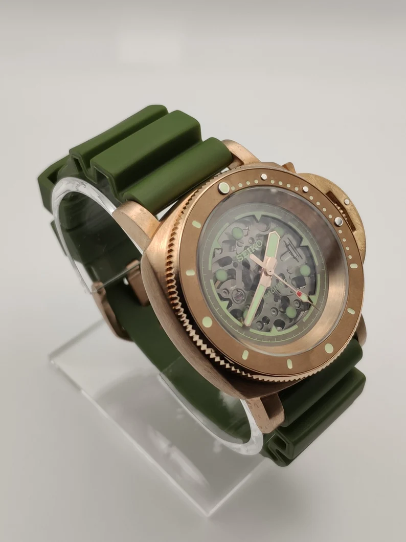Seiko Mod BRONZE With Green Rubber Silicone - Youarrived